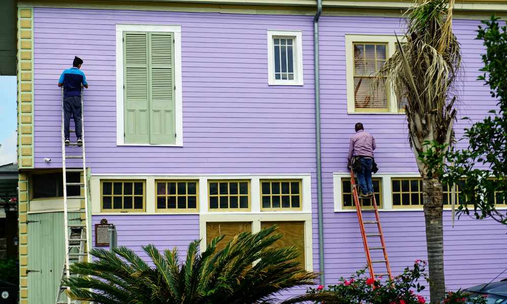Home exterior wall during a siding installation